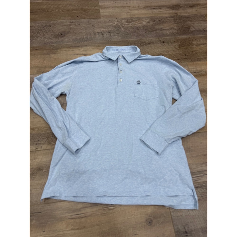 B. Draddy Mens Medium Light Blue Heathered Pima Cotton Long Sleeve Polo Shirt